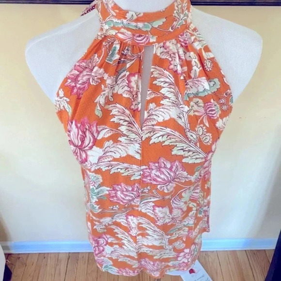RACHEL by Rachel Roy Tangerine Floral Sleeveless Halter Tank Women’s Small - Picture 5 of 11